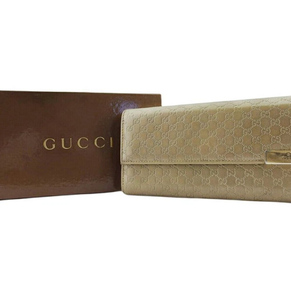 GUCCI Long Wallet GG Pattern Beige Gold USED